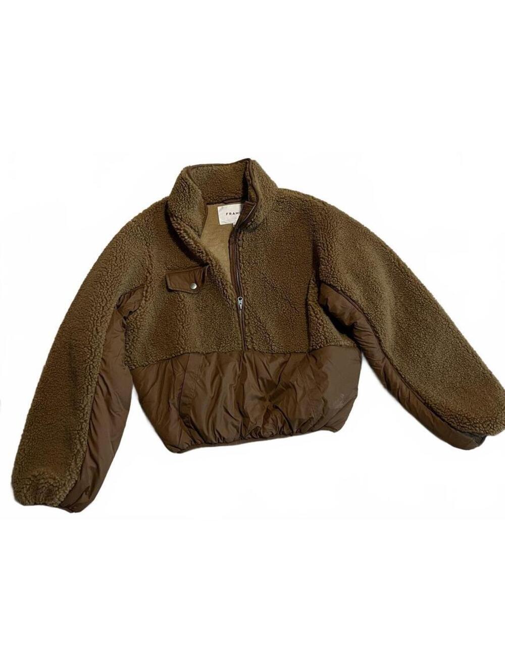 FRAME Brown Sherpa and Nylon Cropped Jacket Small